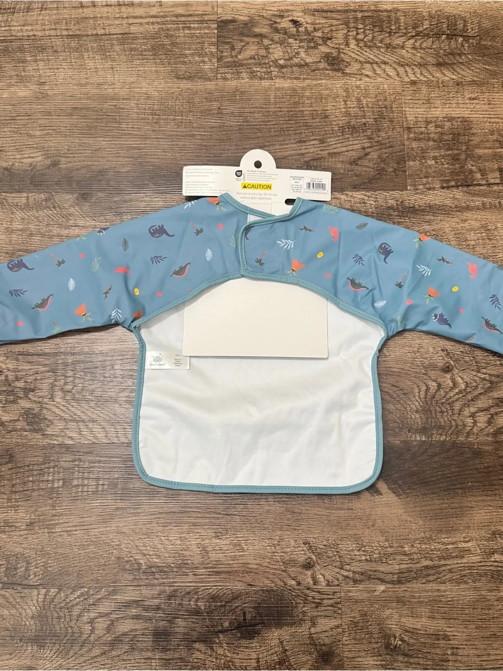 cloud island Blue Long-Sleeve Dino Print Bib Smock